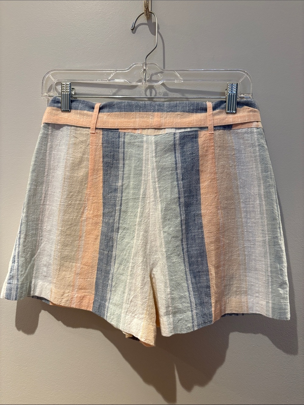 NWOT - Striped 100% Cotton High-Waisted Tie-Belt Shorts - Picture 3 of 7